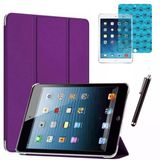 Apple iPad Mini 2 / Mini 3 Uyumlu Smart Cover Tablet Kılıfı Ekran Koruyucu Kalem Set - Mor