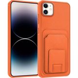 Apple iPhone 11 Uyumlu Kılıf Zebana Flexstand Kartlıklı Silikon Kılıf Turuncu
