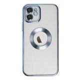Apple iPhone 12 ile Uyumlu ile uyumlu Kapak Yanları Renkli Lens Korumalı Logo Gösteren Şeffaf Luxury Kılıf - Açık Mavi