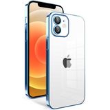 Apple iPhone 12 Kılıf Kamera Korumalı Renkli Çerçeveli Garaj Kapak-Mavi Açık - Açık Mavi