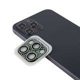 Apple iPhone 12 Pro Full ile uyumlu Taşlı Kamera Lens Koruyucu Çerçeveli Koruyucu CL-08 Koyu Yeşil