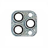 Apple iPhone 12 Pro Max Full ile uyumlu Taşlı Kamera Lens Koruyucu Çerçeveli Koruyucu CL-08 Mavi