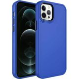 Apple İphone 12 Pro Max Kılıf Metal Çerçeve Ve Buton Tasarımlı Sert Mnc Botox Kapak-Saks Mavi