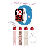 Apple İphone 12 Pro Max Uyumlu Açık Mavi Akıllı Saat Watch 10 Mini Kordon Hediyeli Amoled Ekran 41Mm
