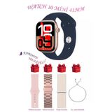 Apple İphone 12 Pro Max Uyumlu Lacivert Akıllı Saat Watch 10 Mini Kordon Hediyeli Amoled Ekran 41Mm