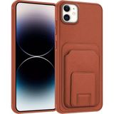 Apple iPhone 12 Uyumlu Kılıf Zebana Flexstand Kartlıklı Silikon Kılıf Kahverengi