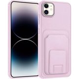 Apple iPhone 12 Uyumlu Kılıf Zebana Flexstand Kartlıklı Silikon Kılıf Rose Gold
