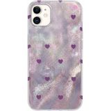 Apple iPhone 12 Uyumlu Kılıf Zebana Pink Heart Silikon Kılıf Lila