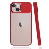 Apple iPhone 13 Mini ile uyumlu Kılıf Slayt Sürgülü Arkası Buzlu Lensi Kapak - Kırmızı