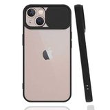 Apple iPhone 13 Mini ile uyumlu Kılıf Slayt Sürgülü Arkası Buzlu Lensi Kapak - Siyah