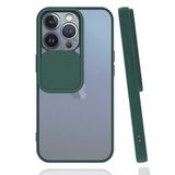 Apple iPhone 13 Pro ile uyumlu Kılıf Slayt Sürgülü Arkası Buzlu Lensi Kapak - Koyu Yeşil