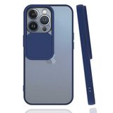 Apple iPhone 13 Pro ile uyumlu Kılıf Slayt Sürgülü Arkası Buzlu Lensi Kapak - Lacivert