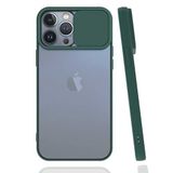 Apple iPhone 13 Pro Max ile uyumlu Kılıf Slayt Sürgülü Arkası Buzlu Lensi Kapak - Koyu Yeşil