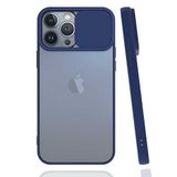 Apple iPhone 13 Pro Max ile uyumlu Kılıf Slayt Sürgülü Arkası Buzlu Lensi Kapak - Lacivert