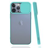 Apple iPhone 13 Pro Max ile uyumlu Kılıf Slayt Sürgülü Arkası Buzlu Lensi Kapak - Turkuaz