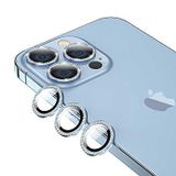 Apple iPhone 13 Pro Max ile uyumlu Taşlı Kamera Lens Koruyucu Çerçeveli Koruyucu Mavi