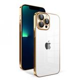 Apple İphone 13 Pro Max Kilif Kamera Korumali Renkli Cerceveli Garaj Kapak - Gold