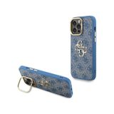 Apple iPhone 13 Pro Max Uyumlu Kılıf Guess Lisanslı Metal 4g Ve Yazı Logolu Kamera Standlı Kapak Mavi