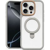 Apple iPhone 13 Pro Max Uyumlu Kılıf Zebana Magring Standlı Silikon Kılıf Gri