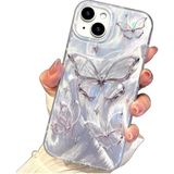 Apple iPhone 14 Plus - 15 Plus Kılıf Parlak Hologramlı Kelebek Desenli Darbe Emici Kamera Korumalı - iPhone 15 Plus - Gri - Beyaz
