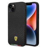 Apple iPhone 14 Plus Kılıf Ferrari Orjinal Lisanslı M-safe Şarj Özellikli Karbon İtalyan Bayrak Diza