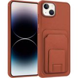 Apple iPhone 14 Plus Uyumlu Kılıf Zebana Flexstand Kartlıklı Silikon Kılıf Kahverengi