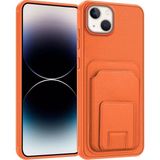 Apple iPhone 14 Plus Uyumlu Kılıf Zebana Flexstand Kartlıklı Silikon Kılıf Turuncu