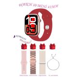 Apple İphone 14 Plus Uyumlu Kırmızı Akıllı Saat Watch 10 Mini Kordon Hediyeli Amoled Ekran 41Mm