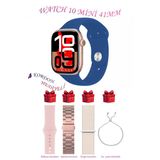 Apple İphone 14 Plus Uyumlu Mavi Akıllı Saat Watch 10 Mini Kordon Hediyeli Amoled Ekran 41Mm