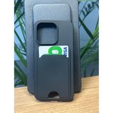Apple iPhone 14 Pro Darbe Emici Silikon Yapı Deri Görünüm Kamera Çerçeve Koruyuculu Kartlıklı Gennwallet Kılıf - Siyah
