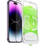Apple iPhone 14 Pro Kolay Uygulama Aparatlı Siyah Çerçeveli Tam Kapatan Kırılmaz Cam Ekran Koruyucu - Şeffaf
