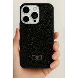 Apple iPhone 14 Pro Max Kılıf Içi Kadife Elmas Tasarımlı Siyah Taşlı Işıltılı Pırlanta Silikon Kapak