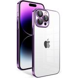 Apple İphone 14 Pro Max Kilif Kamera Korumali Renkli Cerceveli Garaj Kapak - Koyu Mor