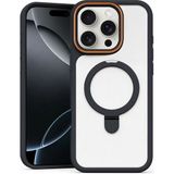 Apple iPhone 14 Pro Max Uyumlu Kılıf Zebana Magring Standlı Silikon Kılıf Siyah