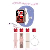 Apple İphone 14 Pro Max Uyumlu Lila Akıllı Saat Watch 10 Mini Kordon Hediyeli Amoled Ekran 41Mm