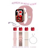 Apple İphone 14 Pro Max Uyumlu Tozpembe Akıllı Saat Watch 10 Mini Kordon Hediyeli Amoled Ekran 41Mm
