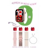 Apple İphone 14 Pro Max Uyumlu Yeşil Akıllı Saat Watch 10 Mini Kordon Hediyeli Amoled Ekran 41Mm