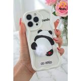 Apple iPhone 14 Pro Uyumlu Kılıf Tasarımlı Desenli Kamera Korumalı Panda Beyaz Püsküllü Silikon Kapak - Cici Panda