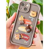 Apple iPhone 14/13 Kılıf Kamera Korumalı Ayıcık Kahve Figürlü Renkli Yumuşak Silikon Kapak - Cute Coco