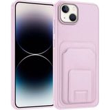 Apple iPhone 15 Plus Uyumlu Kılıf Zebana Flexstand Kartlıklı Silikon Kılıf Rose Gold