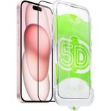 Apple iPhone 15 Plus Uyumlu Kolay Uygulama Aparatlı Siyah Çerçeveli Tam Kapatan Cam Ekran Koruyucu - Şeffaf