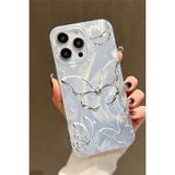 Apple iPhone 15 Pro Kılıf Parlak Hologramlı Kelebek Desenli Darbe Emici Kamera Korumalı Silikon - Gri - Beyaz