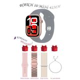 Apple İphone 15 Pro Max Uyumlu Gri Akıllı Saat Watch 10 Mini Kordon Hediyeli Amoled Ekran 41Mm