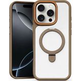 Apple iPhone 15 Pro Max Uyumlu Kılıf Zebana Magring Standlı Silikon Kılıf Desert Titanyum - Çöl Titanyum