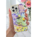 Apple iPhone 16 Pro Kılıf Renk Değiştiren Taşlı Kamera Lens Korumalı Mavi Çiçek Desenli Darbe Emici Kapak