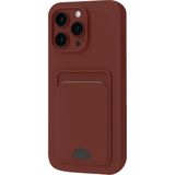 Apple iPhone 16 Pro Max Uyumlu Arka Kamera Korumalı Kart Koyulabilen Silikon Kartlıklı Kılıf Kapak - Bordo
