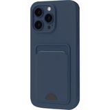Apple iPhone 16 Pro Max Uyumlu Arka Kamera Korumalı Kart Koyulabilen Silikon Kartlıklı Kılıf Kapak - Lacivert