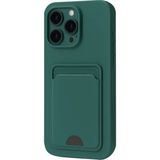 Apple iPhone 16 Pro Uyumlu Arka Kamera Korumalı Kart Koyulabilen Silikon Kartlıklı Kılıf Kapak - Koyu Yeşil