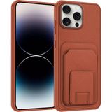Apple iPhone 16 Pro Uyumlu Kılıf Zebana Flexstand Kartlıklı Silikon Kılıf Kahverengi