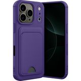 Apple iPhone 17 Pro Uyumlu Arka Kamera Korumalı Kart Koyulabilen Silikon Kartlıklı Kılıf Kapak - Derin Mor